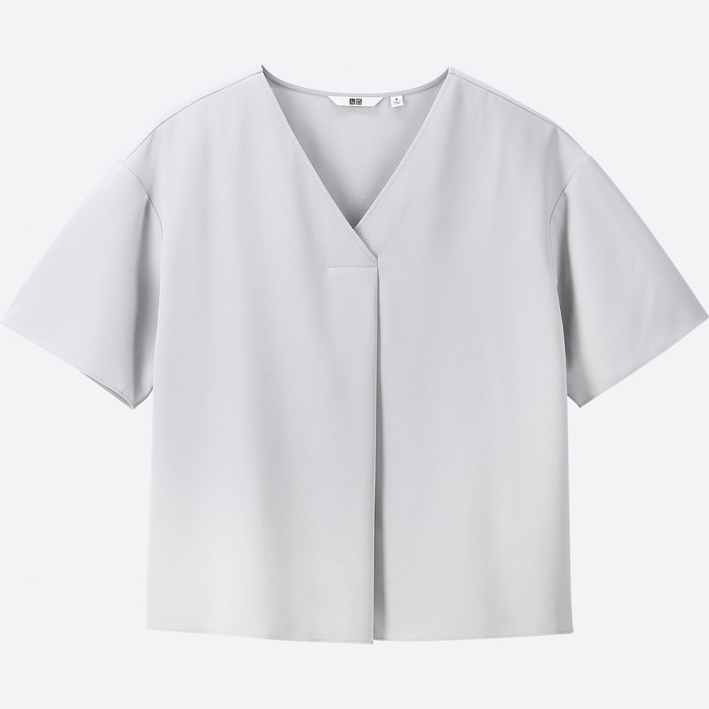 Like New Drape V Neck Short Sleeve Blouse